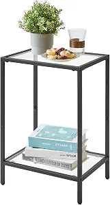 YMYNY Tempered Glass Side Table, 22.05H*14.96L*11.02W,Black, UHGD002B