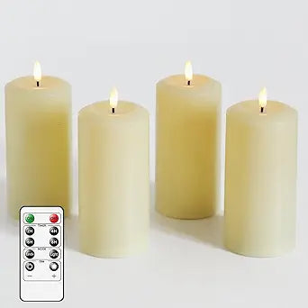 MUMCHASI 4 Packs Flameless Candles, Battery Operated Candles with Remote, Plastic LED Flickering Candles, Pillar Candles for Home Wedding Party Halloween Christmas D3 xH6 (Ivory)