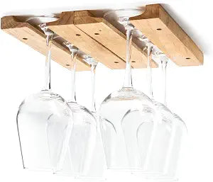 Fox Run Mounted Under Cabinet Wooden Wine Glass Holder Rack, 11" x 7"