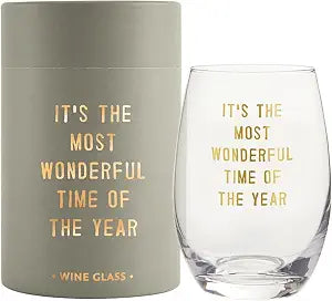Santa Barbara Design Studio Holiday Stemless Wine Glass with Gold Foil Accent and Gift Box, 17-Ounce, Wonderful Time