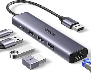 UGREEN USB to Ethernet Adapter, 5 in 1 USB Hub with Ethernet, Plug and Play