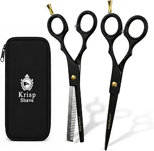 Professional Hair Cutting Scissors - Krisp Shave Stainless Steel Salon Barber Thinning Scissor (6 Inch) - Shears for Men's Beard Mustache Women Kids Pets Haircut All Purpose Shear Kit/Set, KSP-785