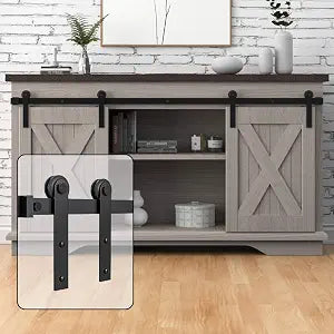 WINSOON 6FT Super Mini Barn Door Hardware Kit, Double Doors, I Shape Hanger