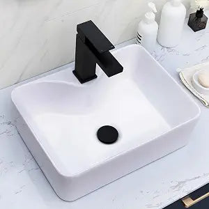 SHACO 16x12 Inch Vessel Sink, White Rectangular Above Counter Bathroom Sink, Countertop Rectangle Porcelain Small Ceramic Sink with Faucet Hole