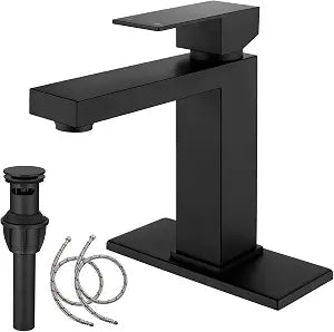 Matte Black 1 Handle Bathroom Faucet, Stainless Steel 1 or 3 Holes Vanity Lavatory Mixer Tap Bathroom Faucet with Pop Up Drain