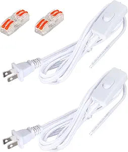 White 2Pcs 8FT Lamp Cord with Switch, Extension Wire with Plug