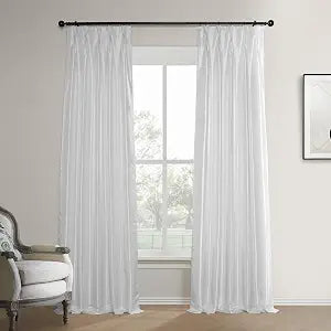 HPD Half Price Drapes Faux Silk Taffeta Blackout Curtains for Bedroom 84 Inches Long (1 Panel), 25W x 84L Pleated Curtains for Living Room Home Decor, Eggshell