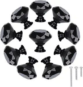 STMK 10 Pack Drawer Knobs, Drawer Pulls Black Diamond Shaped Crystal Glass 30mm Cabinet Knobs Pull Handles with Screws for Home Office Cabinet Cupboard Chest Dresser (10 Pack 30 mm, Black)