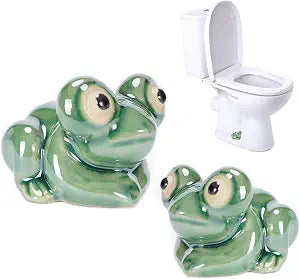 2PCS Frog Toilet Bolt Covers Caps Decorative, Ceramic Cute Big Eyes Frog Covers Aquarium Fish Tank Decoration Toilet Bolt Screw Cover for Bathroom Dcor (Green)