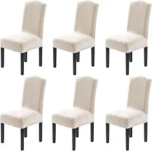 H.VERSAILTEX Dining Chair Covers Velvet Stretch Chair Covers for Dining Room Set of 6 Parson Chair Slipcovers Chair Protectors Covers, Soft Thick Solid Velvet Fabric Washable, Ivory