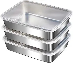 3PCS Stainless Steel Food Storage ContainersMeal Prep Containers, Kitchen tray with Lids,Oven plateBPA Free