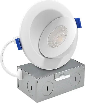 LUXRITE 3 Inch Floating Gimbal LED Recessed Lighting with Junction Box, CRI 90, 5CCT 2700K-5000K, Dimmable, 8W, 700LM, Adjustable Directional Downlight, Damp & IC Rated, ETL Listed