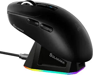 SOLAKAKA SM820 Wireless Gaming Mouse with RGB Charging Dock,24000 DPI Tri-Modes Wireless Mouse with 2 Side Buttons, PAW3311 Optical Sensor, Programmable Macro Mouse for Gaming(Black)