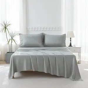 meadow park 100% Viscose Derived from Bamboo Sheet Set Twin Size, Deep Pocket 16", 400 Thread Count Cooling Sheets for Hot Sleepers, Soft & Breathable, Gray.