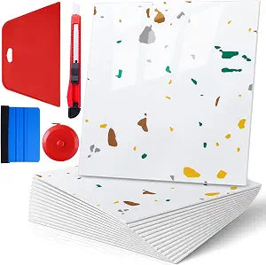 Nuanchu 36 Pcs Peel and Stick Wall Panels, 12x12 Inch, White Terrazzo