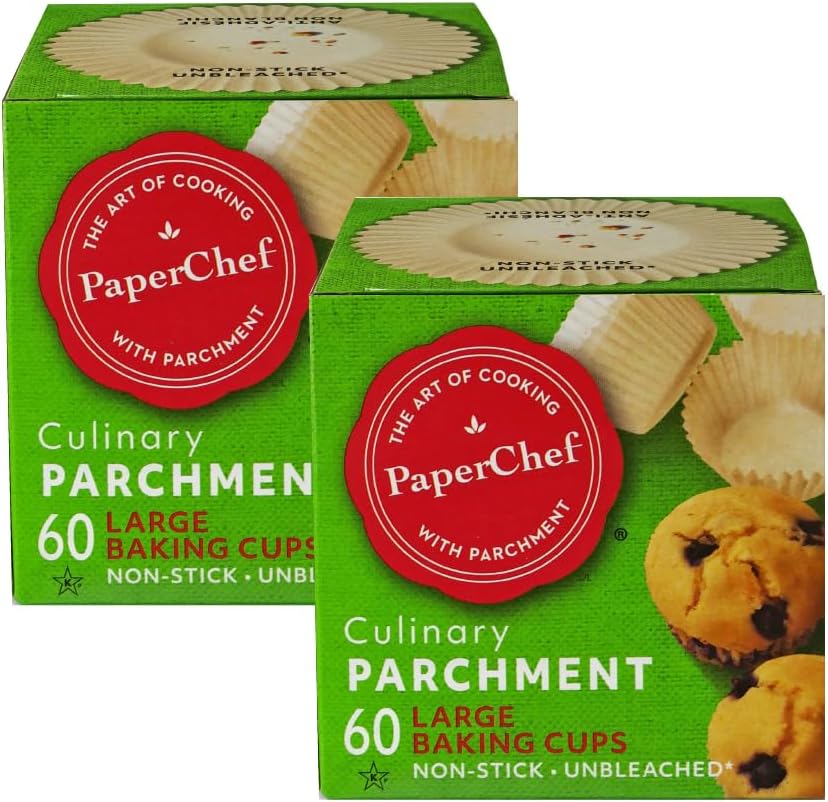 PaperChef Large Parchment Baking Cups Nonstick Release 60 Count 2 Pack