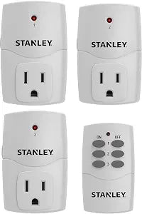 STANLEY 3 Pack Wireless Remote Control Outlet System Indoor Power Plug for Household Appliances 100ft Range (3 Grounded Outlets + 1 Remote) 125V/15A ETL Listed Outlet Switch