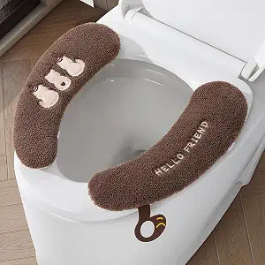 Brown Cat Warm Toilet Seat Cushion Anti-Slip Washable Self-Adhesive