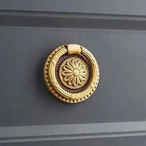 Brass Cabinet Rings Gold Knobs, Drawer Round European Handles Antique Gold Knobs for Home Kitchen, 4 Pack