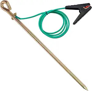 Portable Ground Rod with 5.1ft 12AWG UL Listed Grounding Wire with Crocodile Clip,Great for Electric Fences,Antennas,Generator,Ground Post Pin(Grounding Rod with 5.1ft Wire)