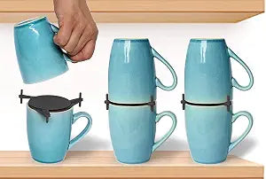 ELYPRO Mug Stackers for Kitchen Cabinets, Coffee Cup Stacker 6-Pack, Black