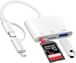 SD Card Reader for iPhone iPad Mac, SD Adapter USB C &Lightning 2 Interface