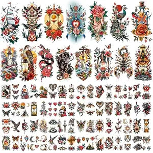 Classic Temporary Tattoos for Adult, American Old School Fake Tattoos