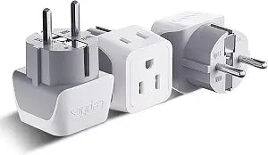 Ceptics Schuko Germany, France Plug Adapter, Dual Input - Ultra Compact Light Weight - Usa to Russia, South Korea Travel Adaptor Plug - Type E/F (3 Pack)