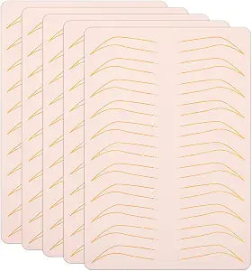 5 Pcs Microblading Practice Fake Skin Sheet for Eyebrow Tattoo, Fake Skin for Tattoo, Micro Blading Eye Brow Makeup, Double Sides Silicone Tattoo Skin Practice Kit, Tattooing Supplies