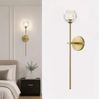 Gold Crystal Wall Sconces Brushed Brass Mid Century Modern Bathroom Sconce