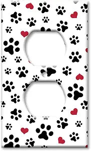 Art Plates Duplex Outlet Cover Decorative Metal Wall Plate - Dog Paws and Hearts Toss - (Made in USA)