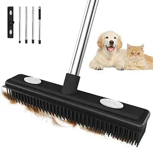 Carpet Rake Reusable Pet Hair Remover Rubber Broom with Squeegee for Pet Hair Removal Tool 59" Long Handle Cat and Dog Hair Remover for Area Rugs, Carpet, Hardwood Floor, Tile
