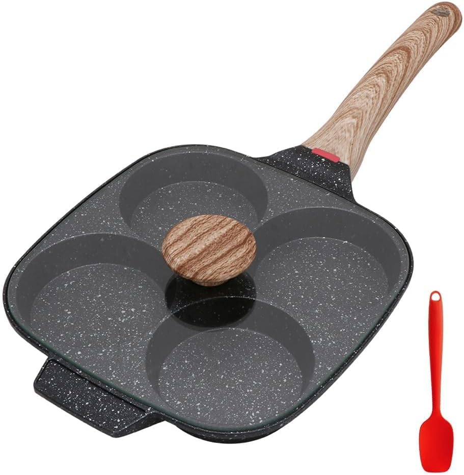 4-Cup Egg Pan Nonstick, Egg Frying Pan with Lid Pancake Pan-Black