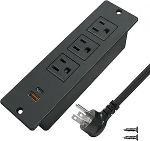 4 LEAF Recessed Power Bar with USB C Desk Power Strip 3 Outlets 2 USB (Usbc PD18W &USB-A10W, Total 20W) Flat Plug Extension Cord Insert Mount for Tabletop Sofa Cabinet Nightstand Black