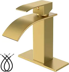 Midanya Waterfall Bathroom Faucet 1 Hole,No Drain,Brushed Gold