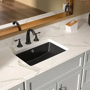 Lordear Black Undermount Bathroom Sink 18x12 Inch Black Bathroom Sinks Vanity Undermount Rectangle Porcelain Ceramic Sinks Under Counter Lavatory Sink Basin with Overflow