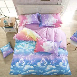Feelyou Cloud Sky Duvet Cover Set for Girls Rainbow Bedding Set Kids Comforter Cover Cute Lightweight Soft Pink and SkyBlue Bedroom Decor Lovely Teens Bedspread Cover Twin Size Zipper