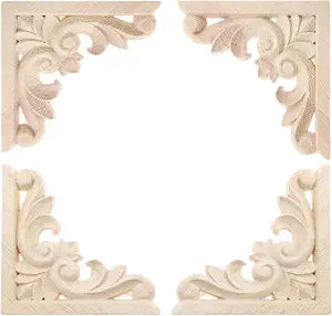 4Pcs Decorative Furniture Appliques Wood Carved Corner Onlays Wooden Decals
