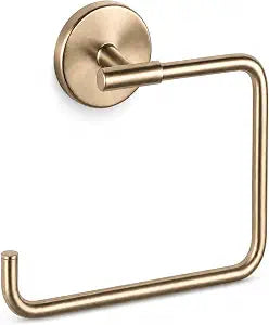 Hand Towel Holder Champagne Bronze Towel Racks for Bathroom Wall Square Towel Ring Holder for Bath Towel Hanger for Kitchen, Bathroom Accessories (Squre (Screw))