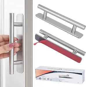 Self-Stick Instant Cabinet Drawer Pulls - 6" Stainless Steel Drawer Push Pull Handles Helper with Adhesive Door Handle for Kitchen Wardrobe Drawers Window Sliding Closet (2Pack, Silver)