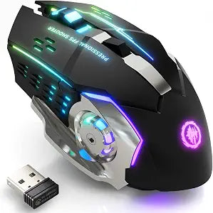 MELOGAGA Wireless Gaming Mouse Bluetooth/2.4G RGB Rechargeable -Black