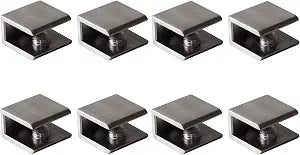 Glass Shelf Brackets Shelf Clips Metal Clamps Brushed Nickel Square Shape Wall Mounted Adjustable 6-10mm for Acrylic Wood (Set of 8)