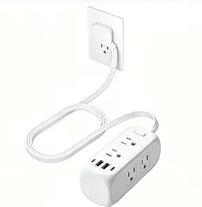 10-in-1 Flat Plug Power Strip with USB C, HITRENDS 6 AC Outlets & 2 USB-C & 2 USB-A Ports, 5 ft Extension Cord, 1250W 10A, Cruise Approved, Compact for Travel Home Office