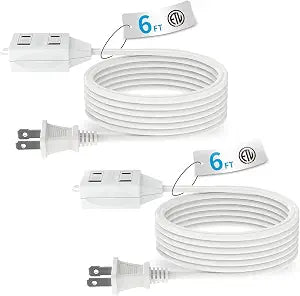 TiFFCOFiO Indoor Extension Cord, 2 Prong 6 Feet Extension Cord, 3 Polarized Outlets with Safety Slide Windows,13A/1625W, 16 AWG, 2 Packs