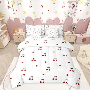 Erosebridal Kids Red Cherry 7 Piece Bedding Set Twin Size