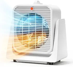 2 in 1 Fan and Heater Fan Combo, Portable Cooling Desk Fan 750W/1500W Small Space Heater, 45 Tilt Air Circulator 2 Wind Speeds Tip-Over and Overheat Protection