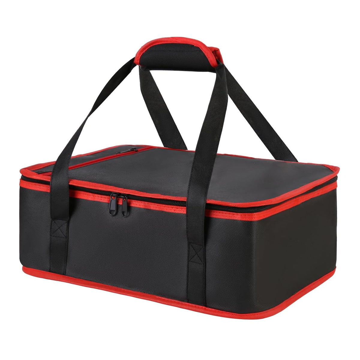 Bodaon Insulated Casserole Carrier for Hot or Cold Food, Fits 9"x13" and 11"x15" Baking Dish with Lid, Insulated Carriers for Transport, Travel Food Warmer Container Bags (Single Decker, Black-Red)