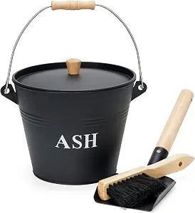 INNO STAGE Mini Metal Ash Bucket with Lid, Shovel and Broom, 1.5 Gallon