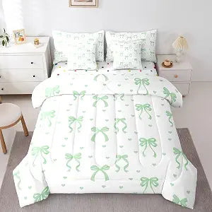 Erosebridal Coquette Bowknot Full Comforter Set Bow Tie 7 Pieces Bedding Bow Decor Bed Set with Sheets Preppy Princess Bed in A Bag Bedroom Decor