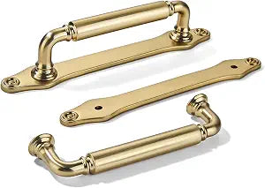 khtumeware 5 Pack 3 Inch Hole Center Champagen Bronze Cabinet Pull with Backplate Solid Heavy-Duty Handles with Base Plate Cabinet Pulls for Drawer Sliding Door Charcuterie Board